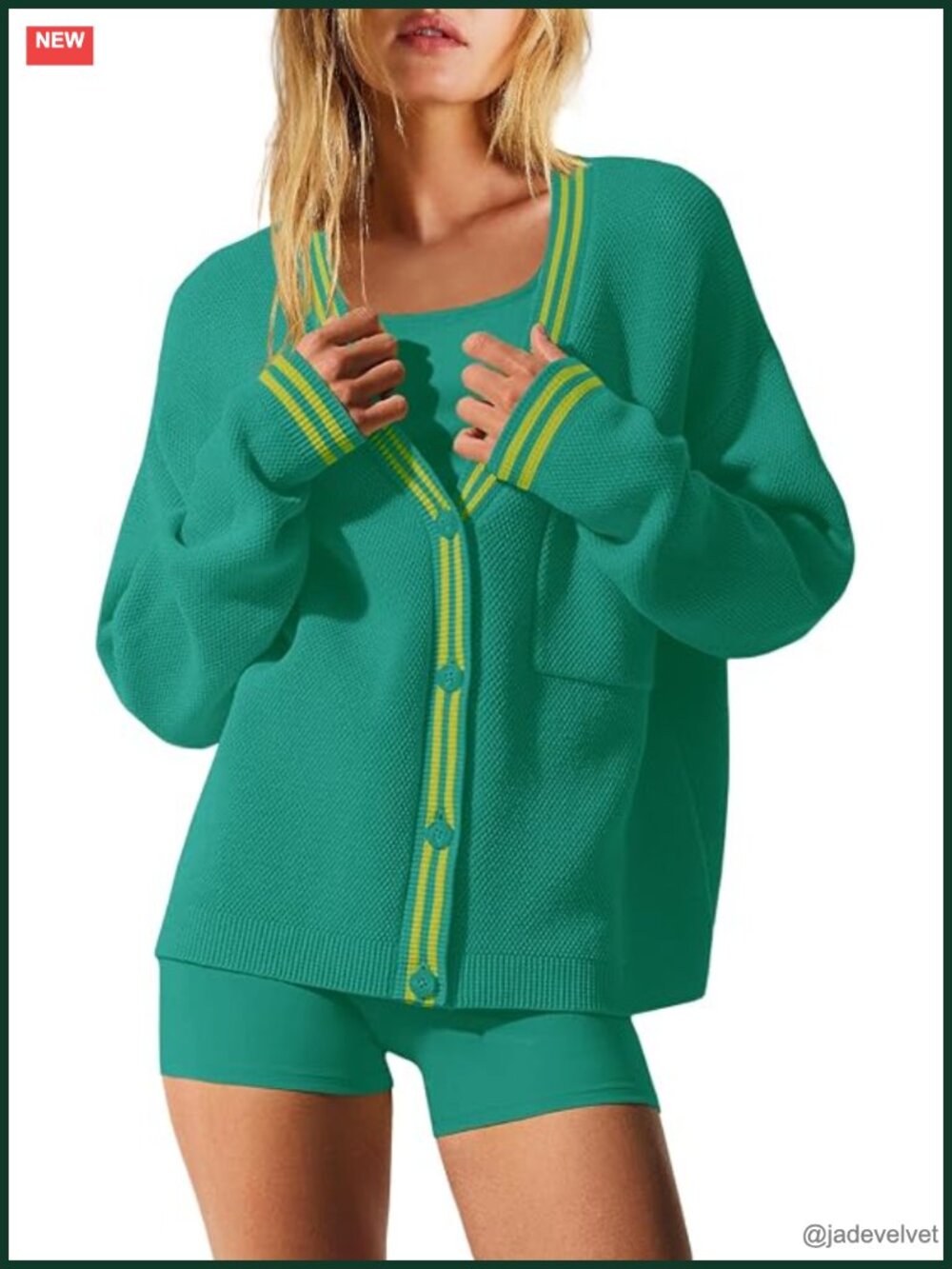 Oversized Button Down Cardigan Sweater Long Sleeve Striped Knit